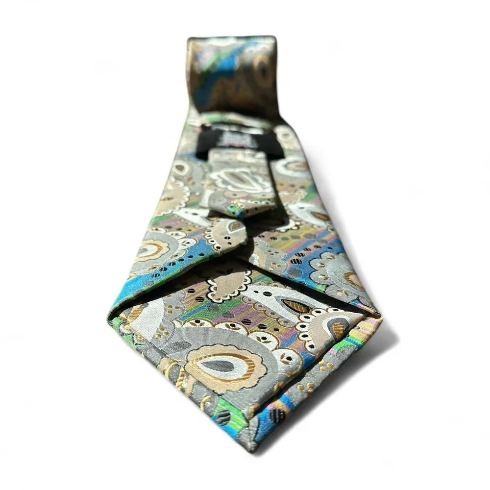 Verses 9 Krazy Paisley Necktie Blue Gray Multicolor Woven Statement Designer Tie